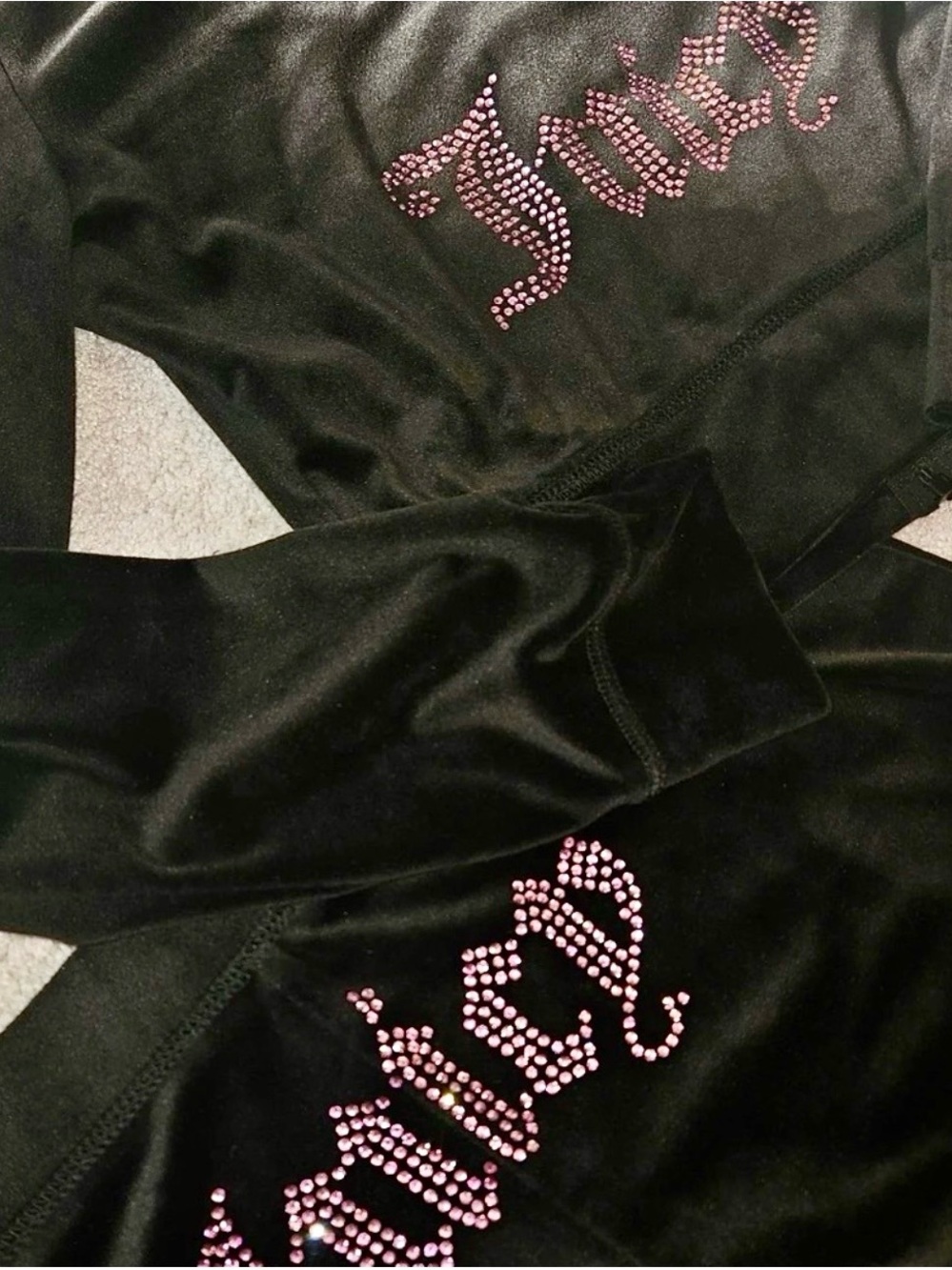 Juicy Couture Black Velour Track Pants with Pink Crystal Logo